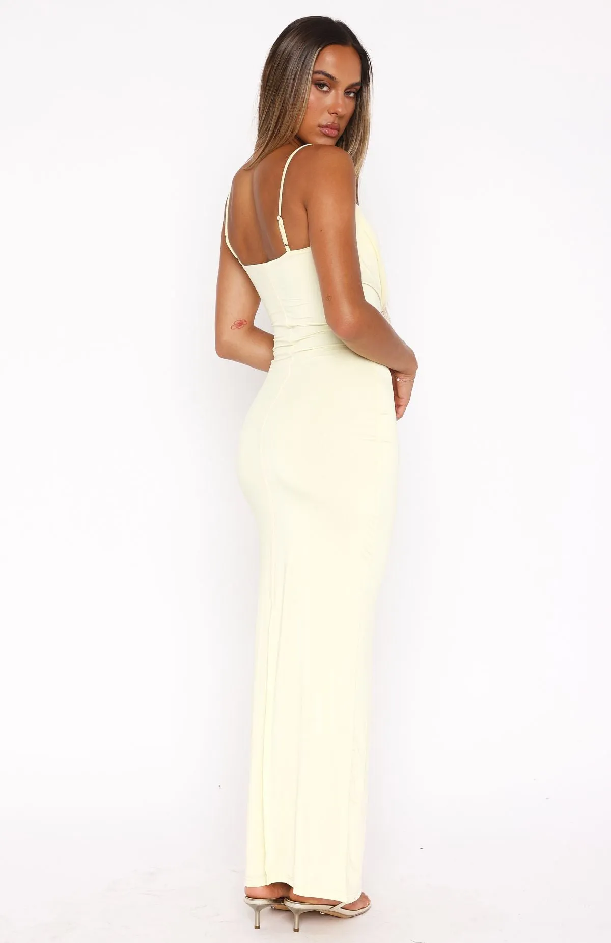 Hit The City Maxi Dress Lemon DropShoulder wrinkle free finish