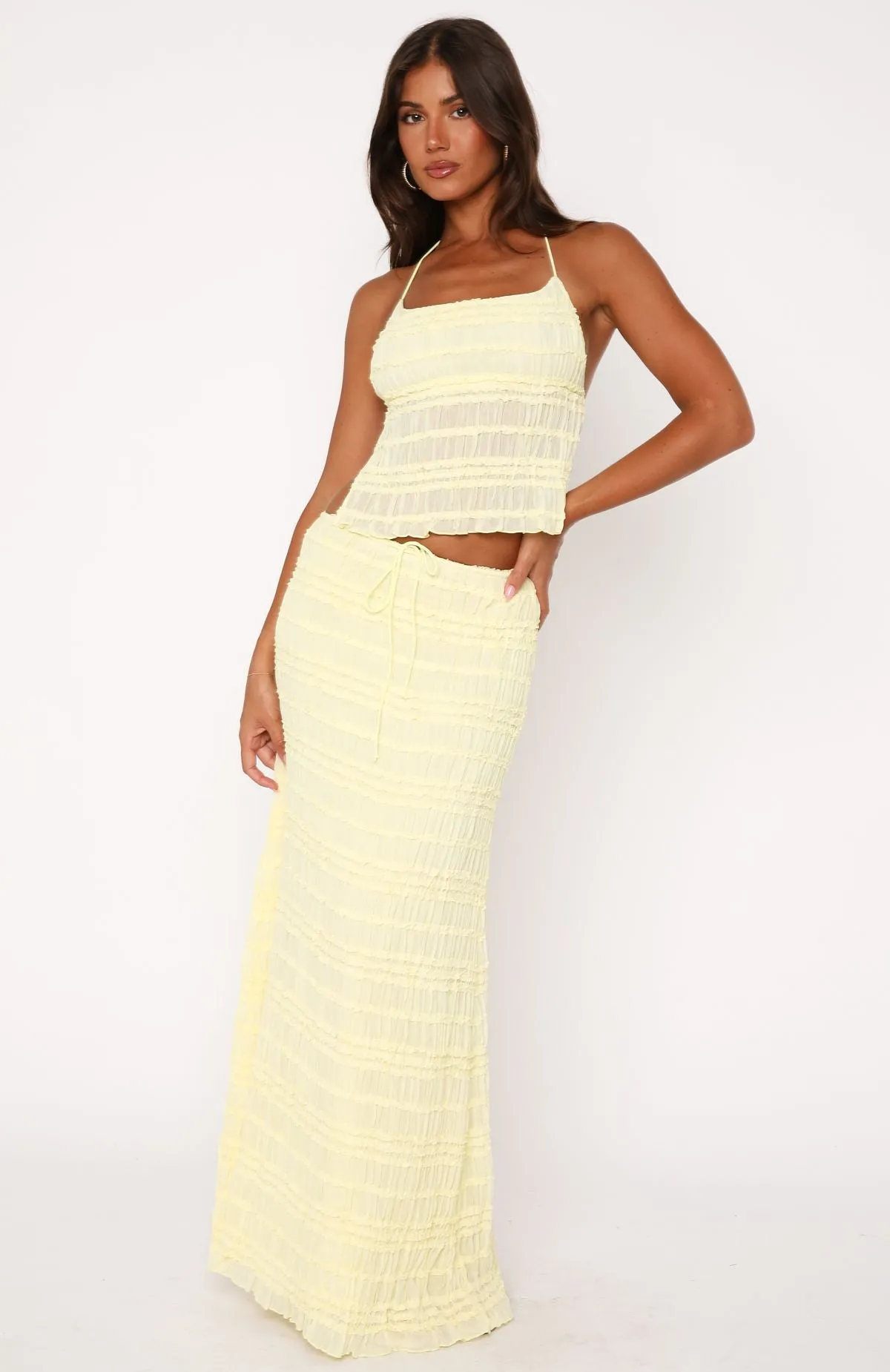 button detail Oversized style Hold Out Halter Top Lemon