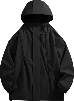 Hooded Waterproof Jacket for Men Oversize Lightweight Water and Wind Resistant Rain Coat Casual Sportswear