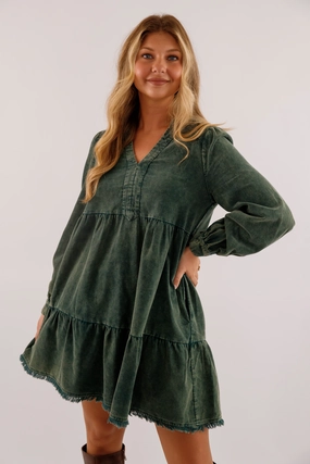 VentedBack Wrinkle Free Texture Hope of It All Dress-Green