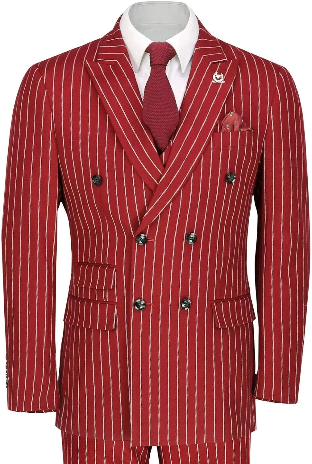 HOTK Men's Suits 3 Piece Double Breasted Peak Lapel Groom Tuxedos Slim Fit Business Foraml Suits