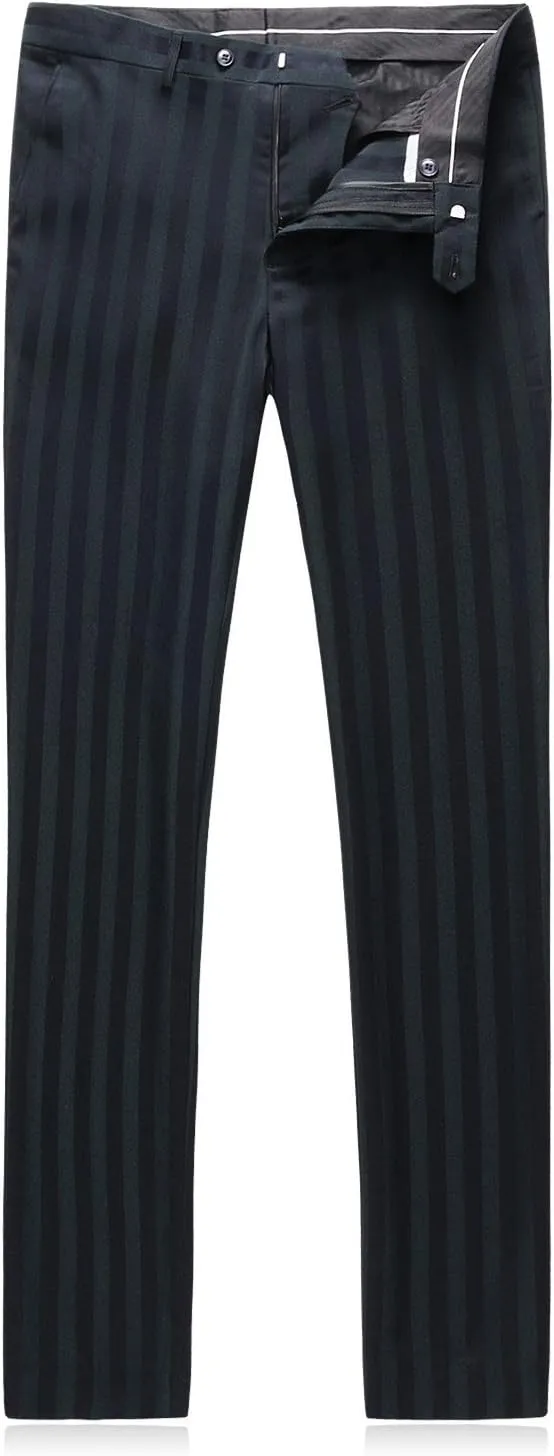 HOTK Men's Suits Green Stripe Wedding Tuxedos Two Buttons Handsome Slim Fit 3 Piece Business Suits