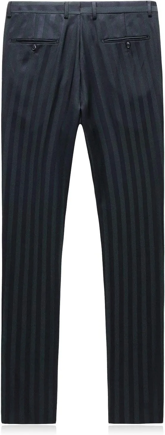 HOTK Men's Suits Green Stripe Wedding Tuxedos Two Buttons Handsome Slim Fit 3 Piece Business Suits