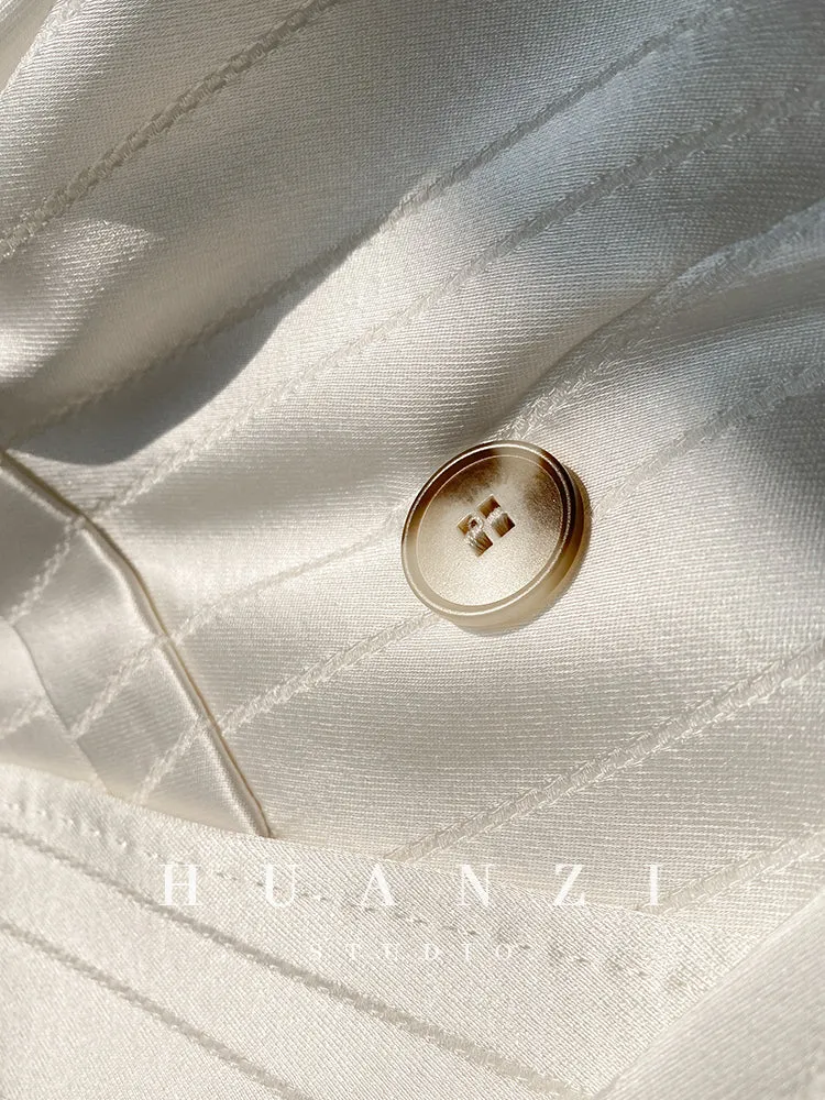 Huanzi high end tri-acetic satin drape high-end suit white silk blazer suit -Bioba