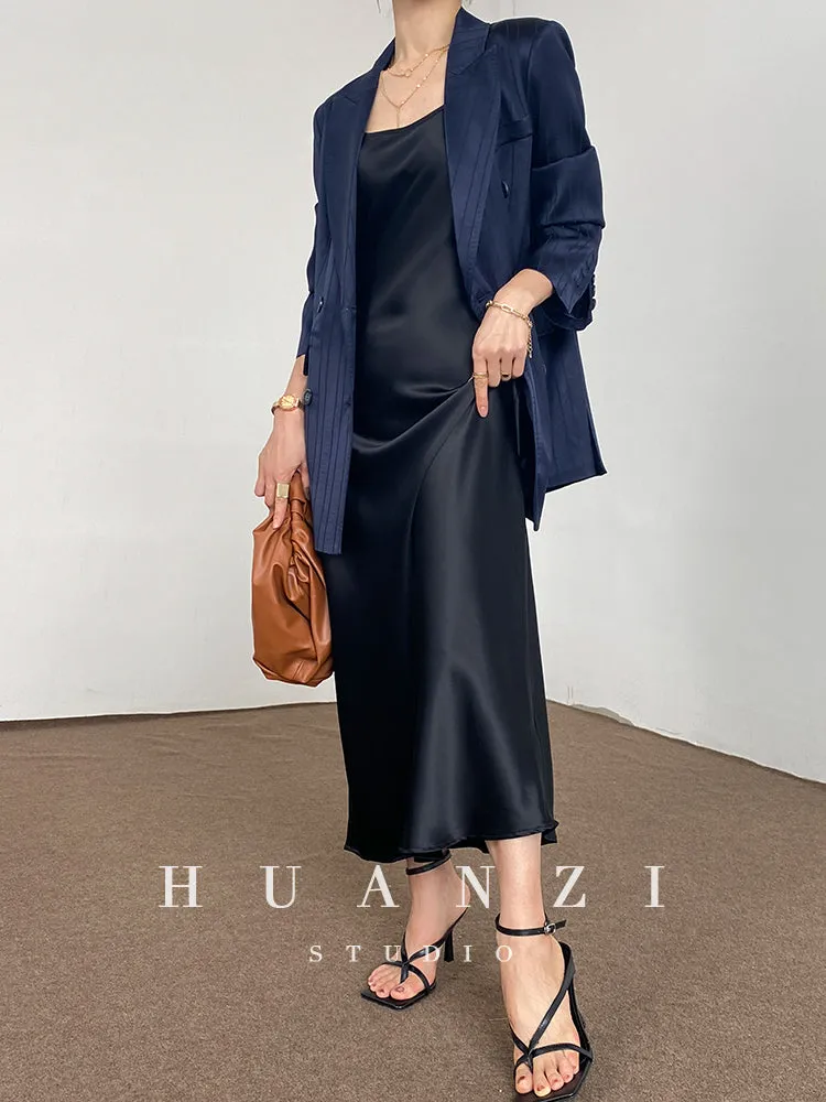 Huanzi high end tri-acetic satin drape high-end suit white silk blazer suit -Bioba