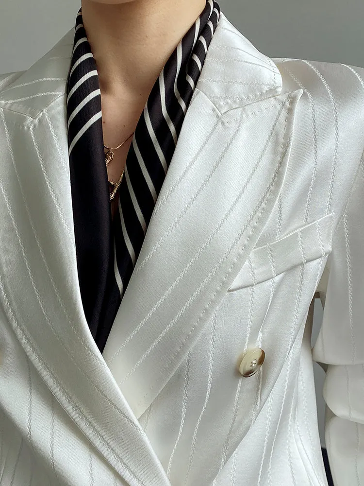 Huanzi high end tri-acetic satin drape high-end suit white silk blazer suit -Bioba