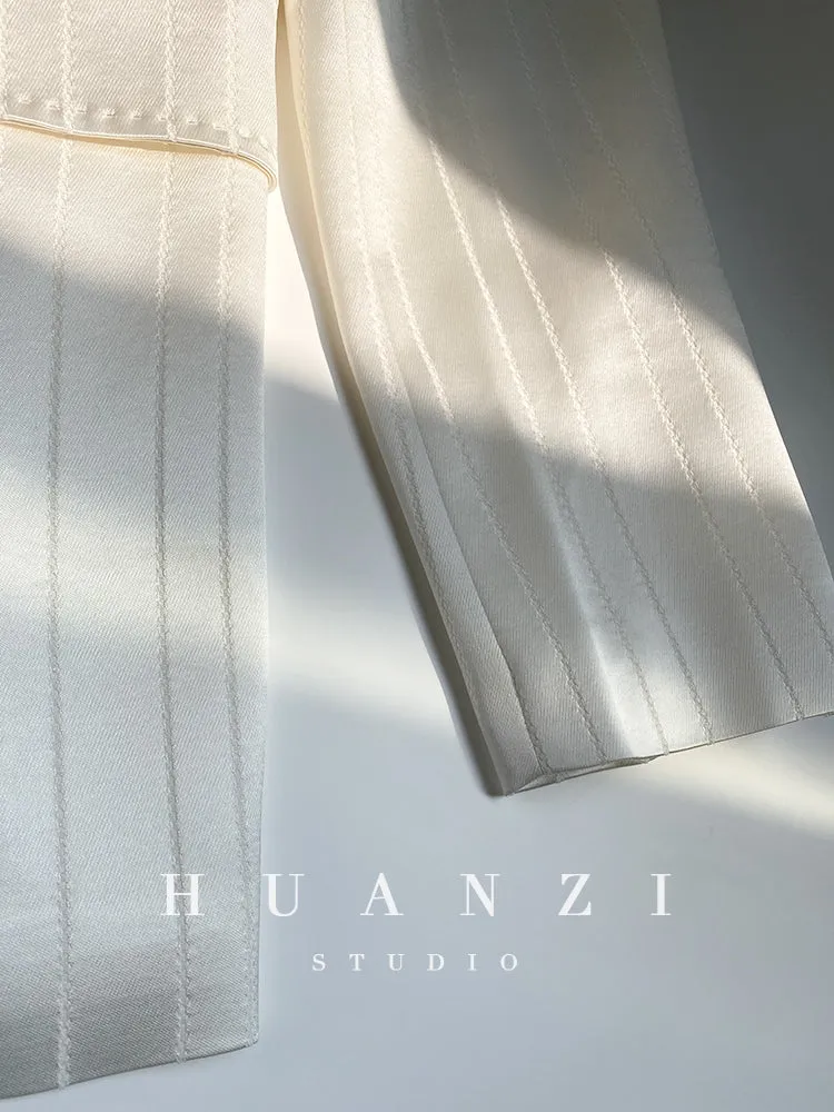 Huanzi high end tri-acetic satin drape high-end suit white silk blazer suit -Bioba
