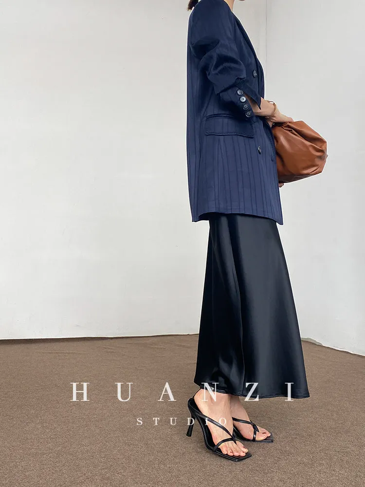 Huanzi high end tri-acetic satin drape high-end suit white silk blazer suit -Bioba