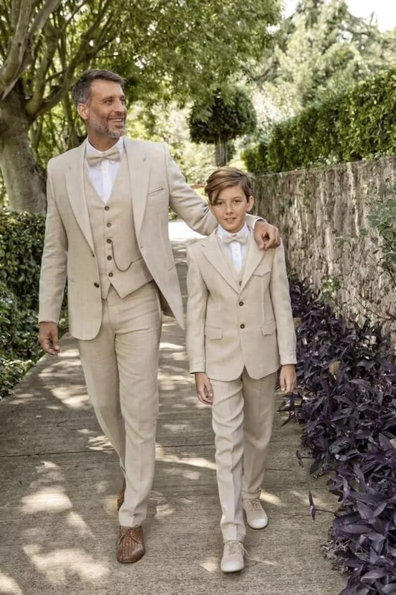 HUUTOE Mens Linen Suits 3 Piece Beach Wedding Groomsmen Suits Casual Summer Linen Blazer Vest and Pants Tuxedo Set