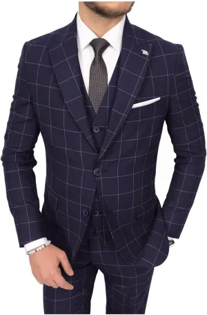 HUUTOE Mens Plaid Suit Checkered 3 Piece Slim Fit Wedding Formal Prom Party Vintage Blazer Jacket Vest Pants Suits Set