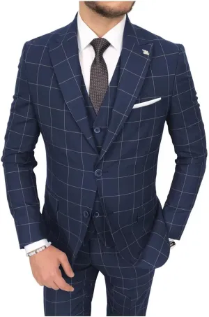 HUUTOE Mens Plaid Suit Checkered 3 Piece Slim Fit Wedding Formal Prom Party Vintage Blazer Jacket Vest Pants Suits Set