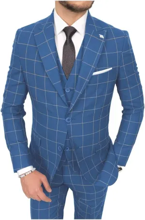 HUUTOE Mens Plaid Suit Checkered 3 Piece Slim Fit Wedding Formal Prom Party Vintage Blazer Jacket Vest Pants Suits Set