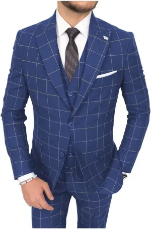HUUTOE Mens Plaid Suit Checkered 3 Piece Slim Fit Wedding Formal Prom Party Vintage Blazer Jacket Vest Pants Suits Set