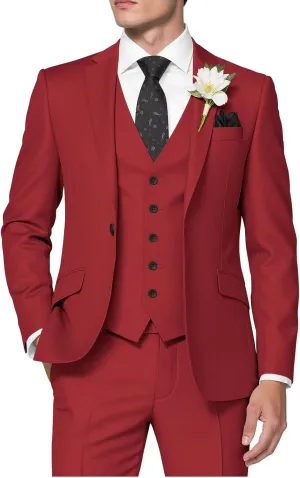 HUUTOE Red 3 Piece Suit Big and Tall Prom Suits for Men Slim Fit Men's Suit Separates Big and Tall Men Red Suits 2025 Prom Business Wedding Wear 6XL/54