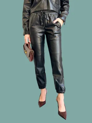 Drawcord Leather Jogger Comfort Layer