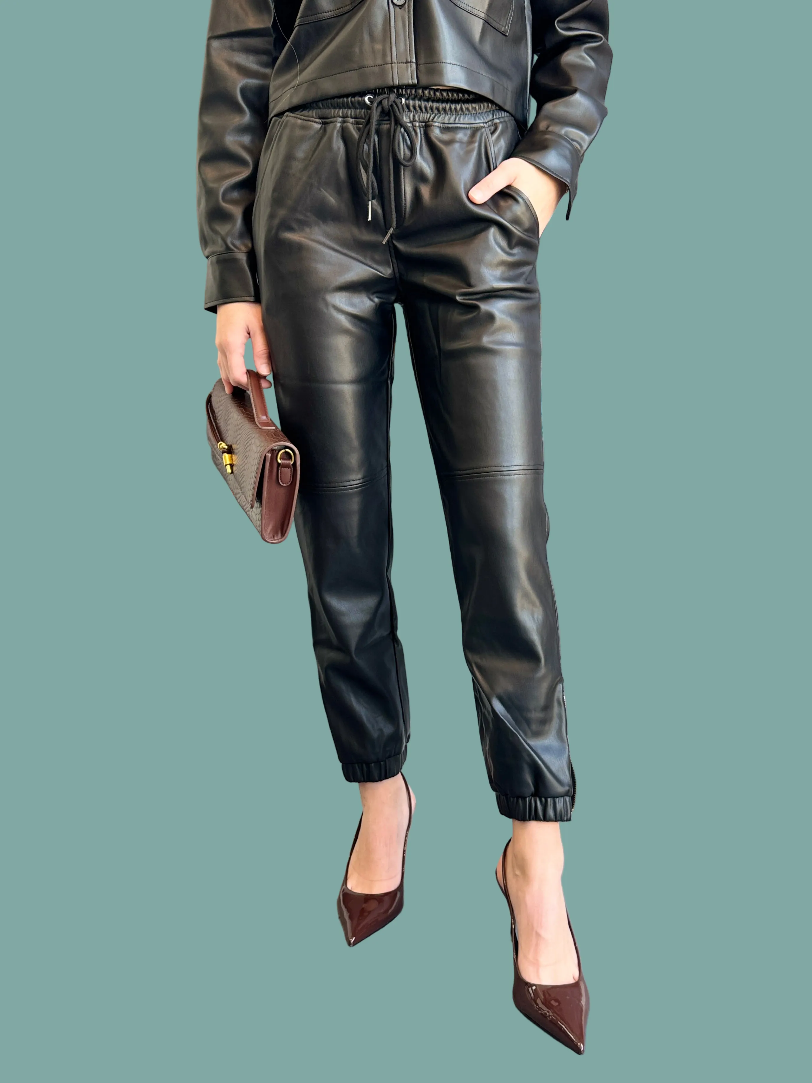 Drawcord Leather Jogger Comfort Layer