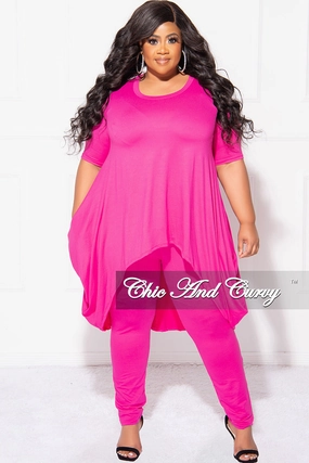 Final Sale Plus Size 2pc Short Sleeve High Low Top And Leggings Set In Magenta Comfy Movement Perfect Movement