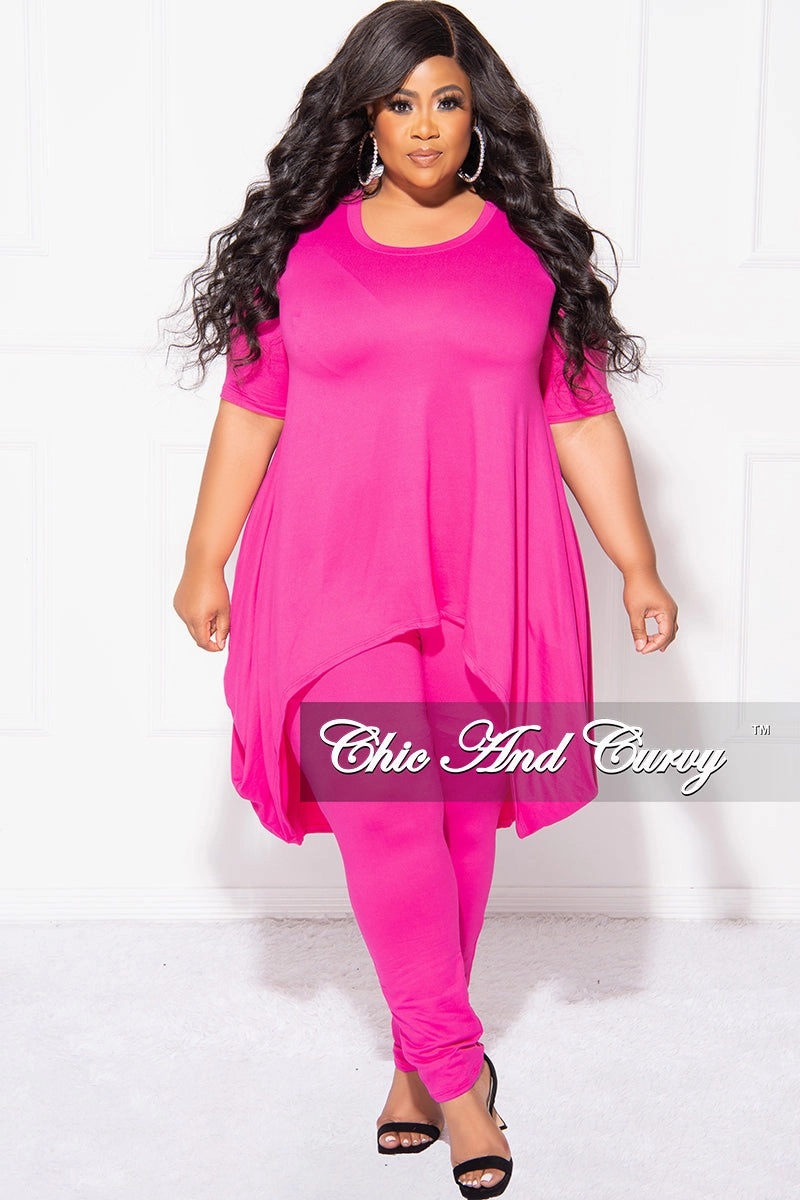 Perfectly Relaxed Final Sale Plus Size 2pc Short Sleeve High Low Top And Leggings Set In Magenta