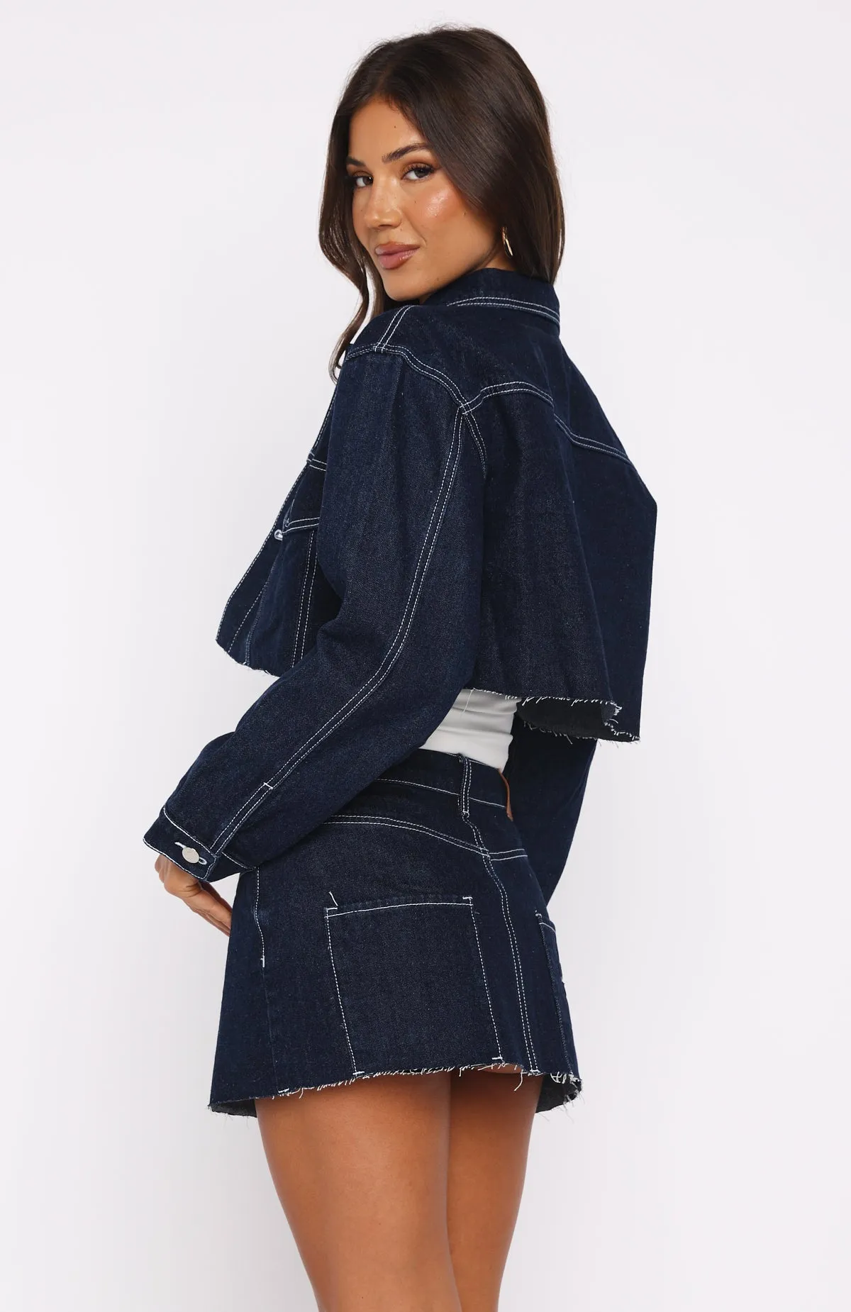 Something To Prove Denim Mini Skirt Dark Indigo Smooth Finish