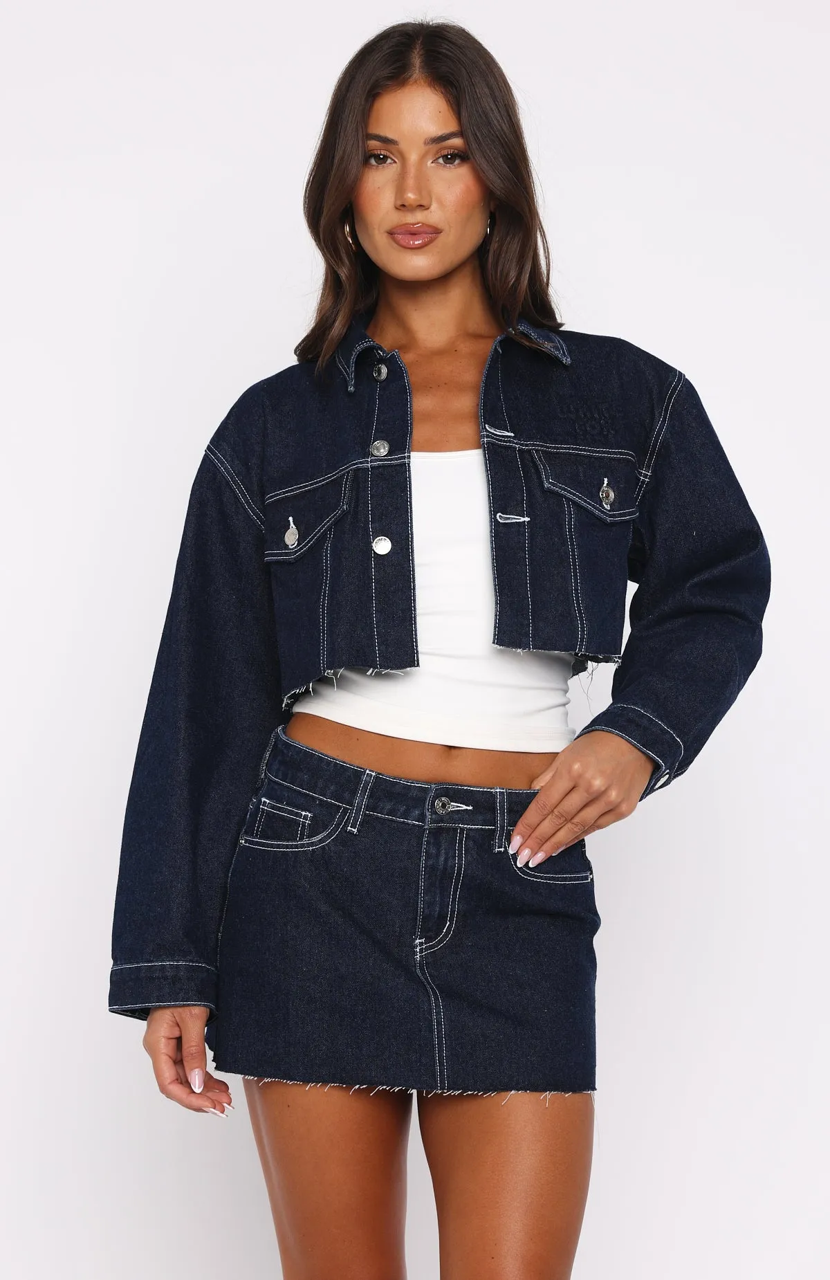 Athleisure Inspired Something To Prove Denim Mini Skirt Dark Indigo
