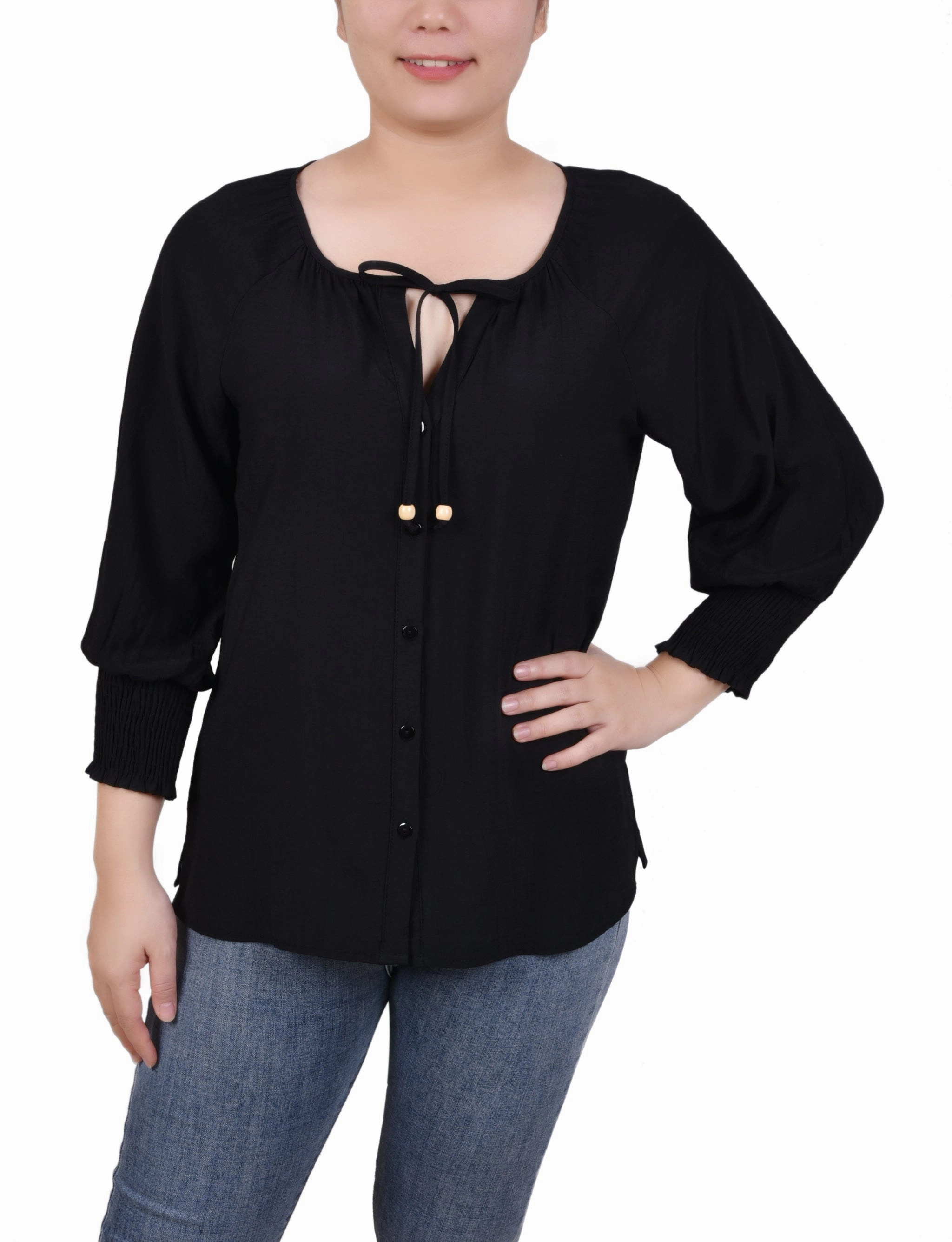 AllDayComfortFit 3/4 Sleeve Button Front Blouse