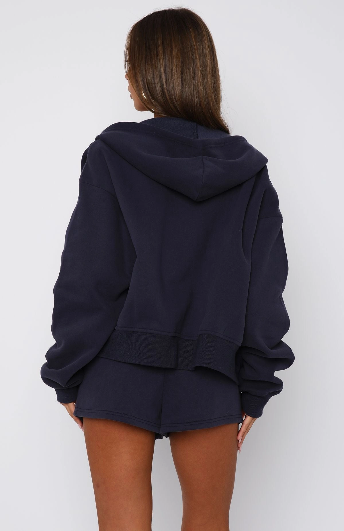 Can't Miss It Boxy Zip Front Hoodie Navy Clean Aesthetic