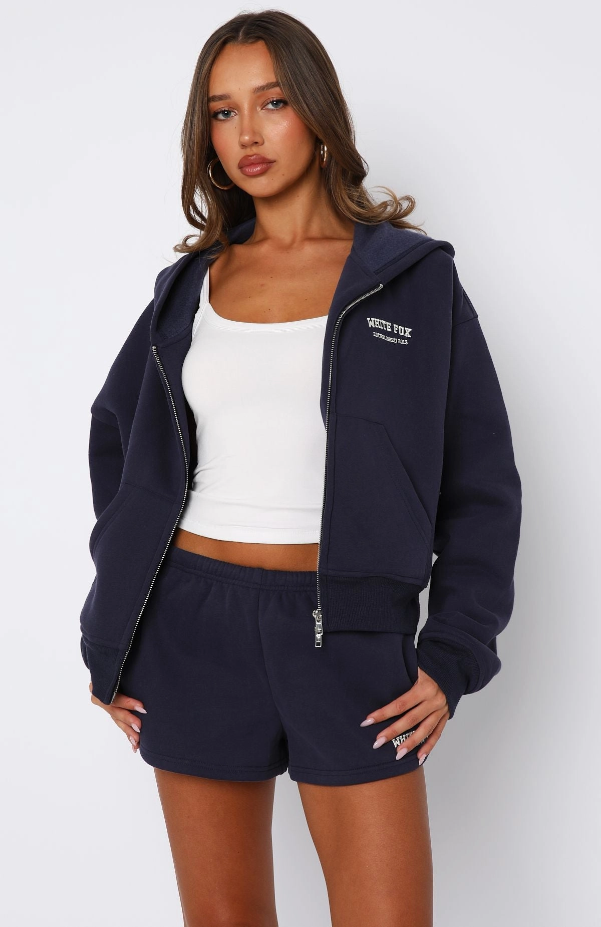 Can't Miss It Boxy Zip Front Hoodie Navy Durable Blends MachineWashable