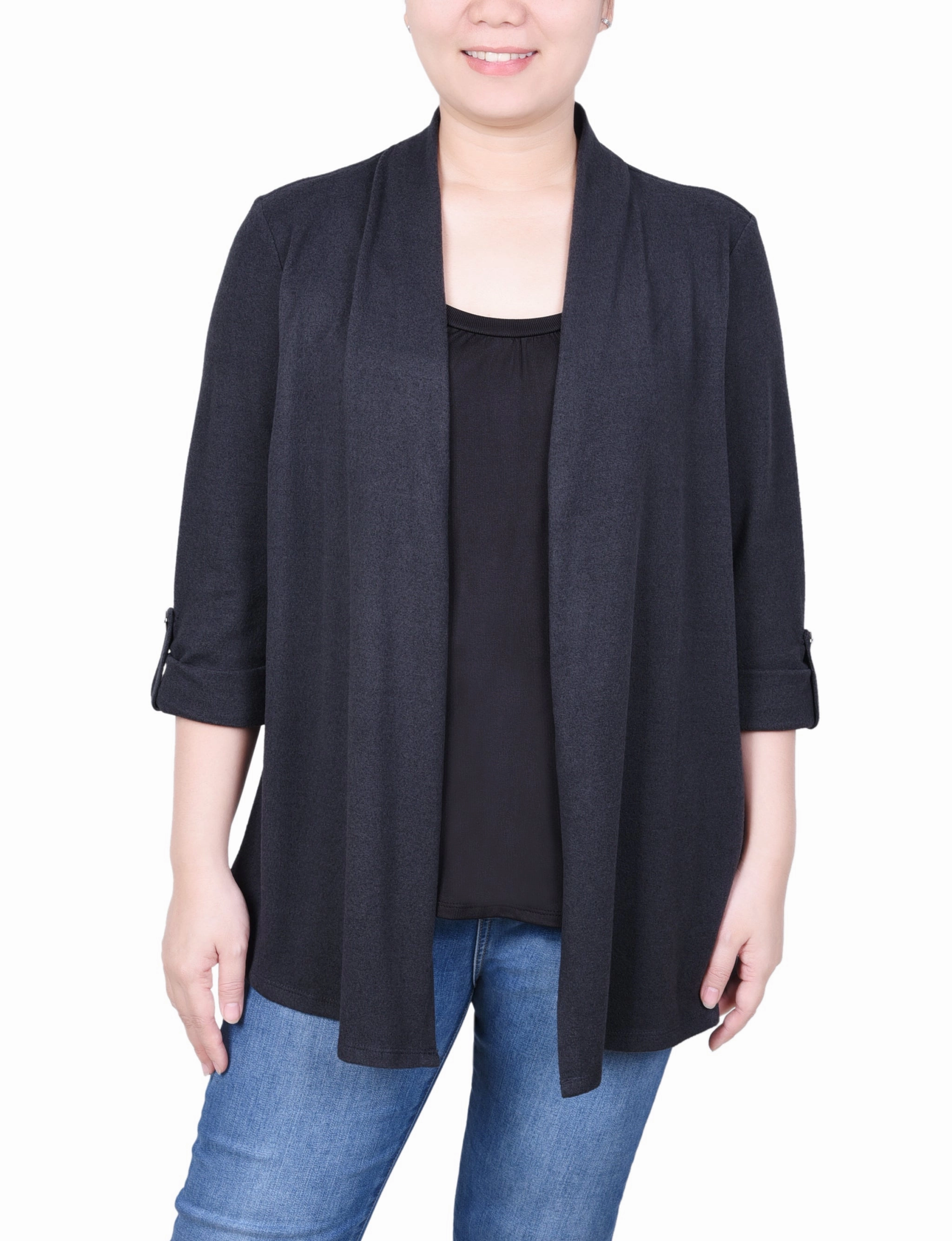 WrinkleFree Weaving Petite 3/4 Sleeve Two In One Top