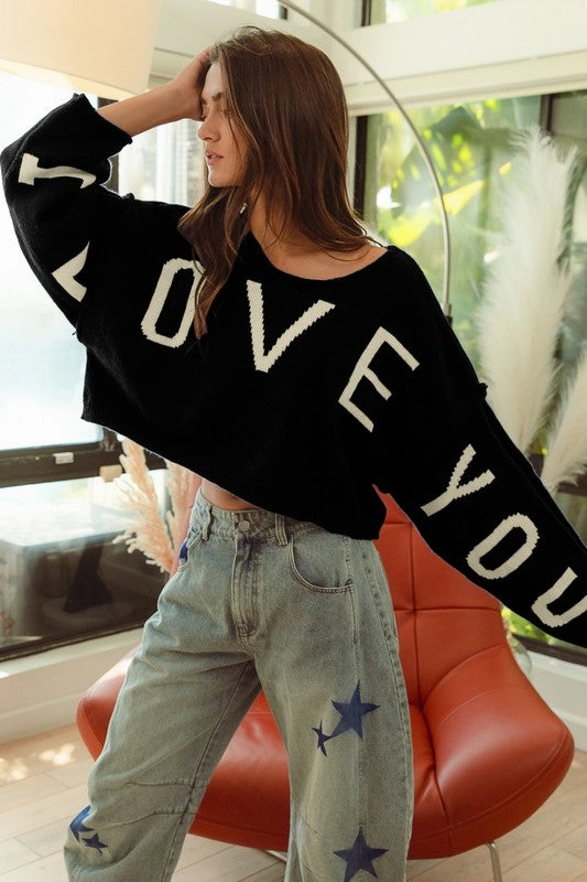 I LOVE YOU LETTER KNIT TOP S-XL Soft Knit