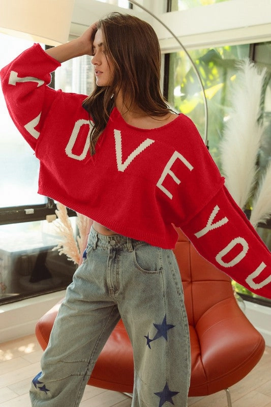 EasyCare Material EasyCare Fabric I LOVE YOU LETTER KNIT TOP S-XL