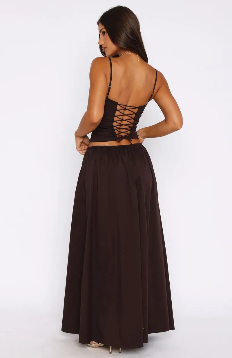 Hand Stitched Double Stitched I'm Too Shy Maxi Skirt Chocolate