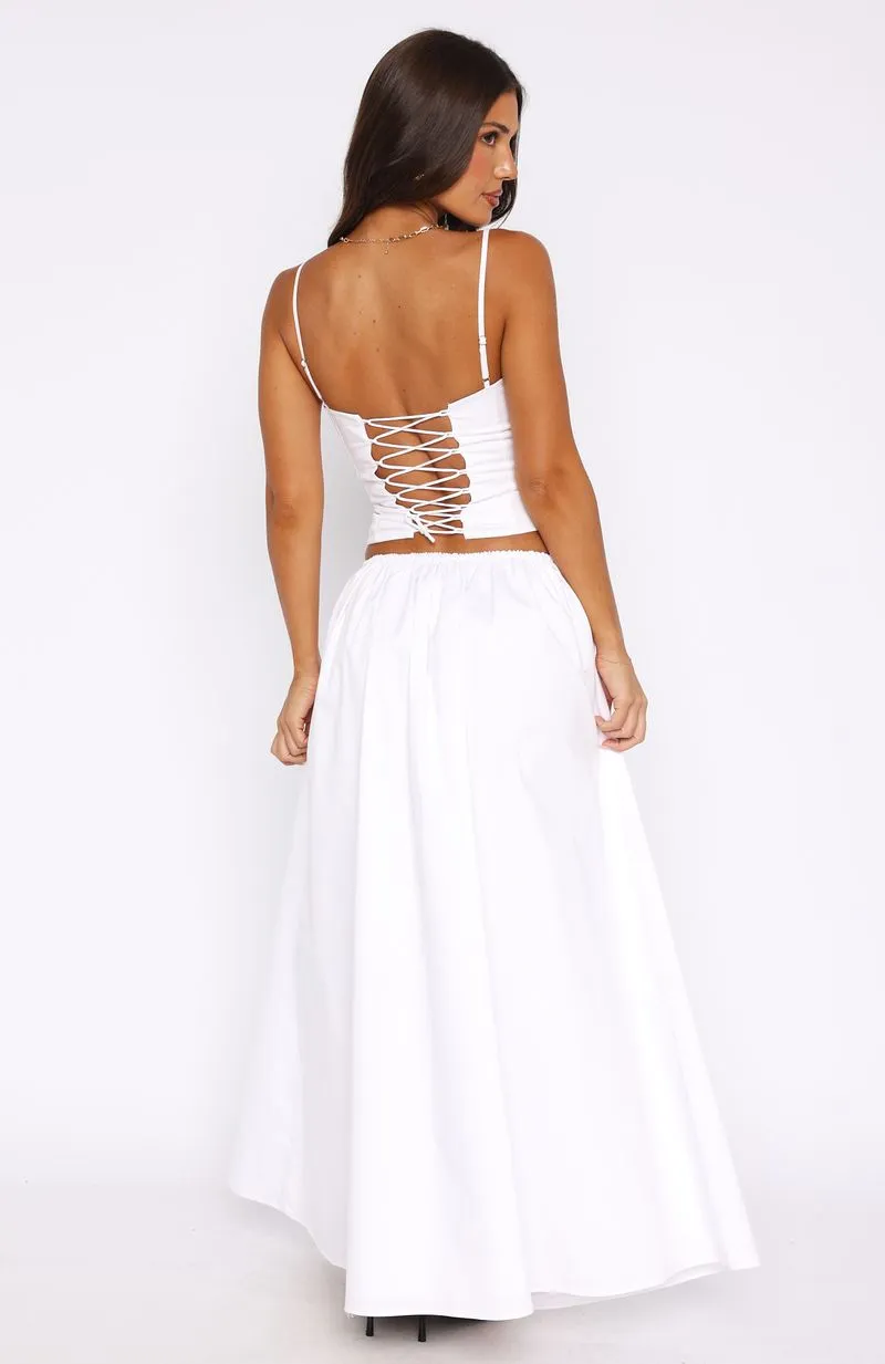 I'm Too Shy Maxi Skirt White Flexible Knit Soft Touch