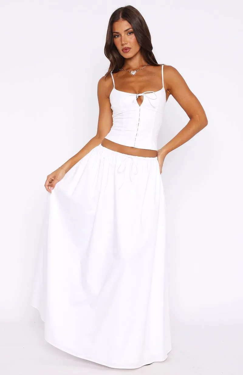I'm Too Shy Maxi Skirt White Stretch Waist