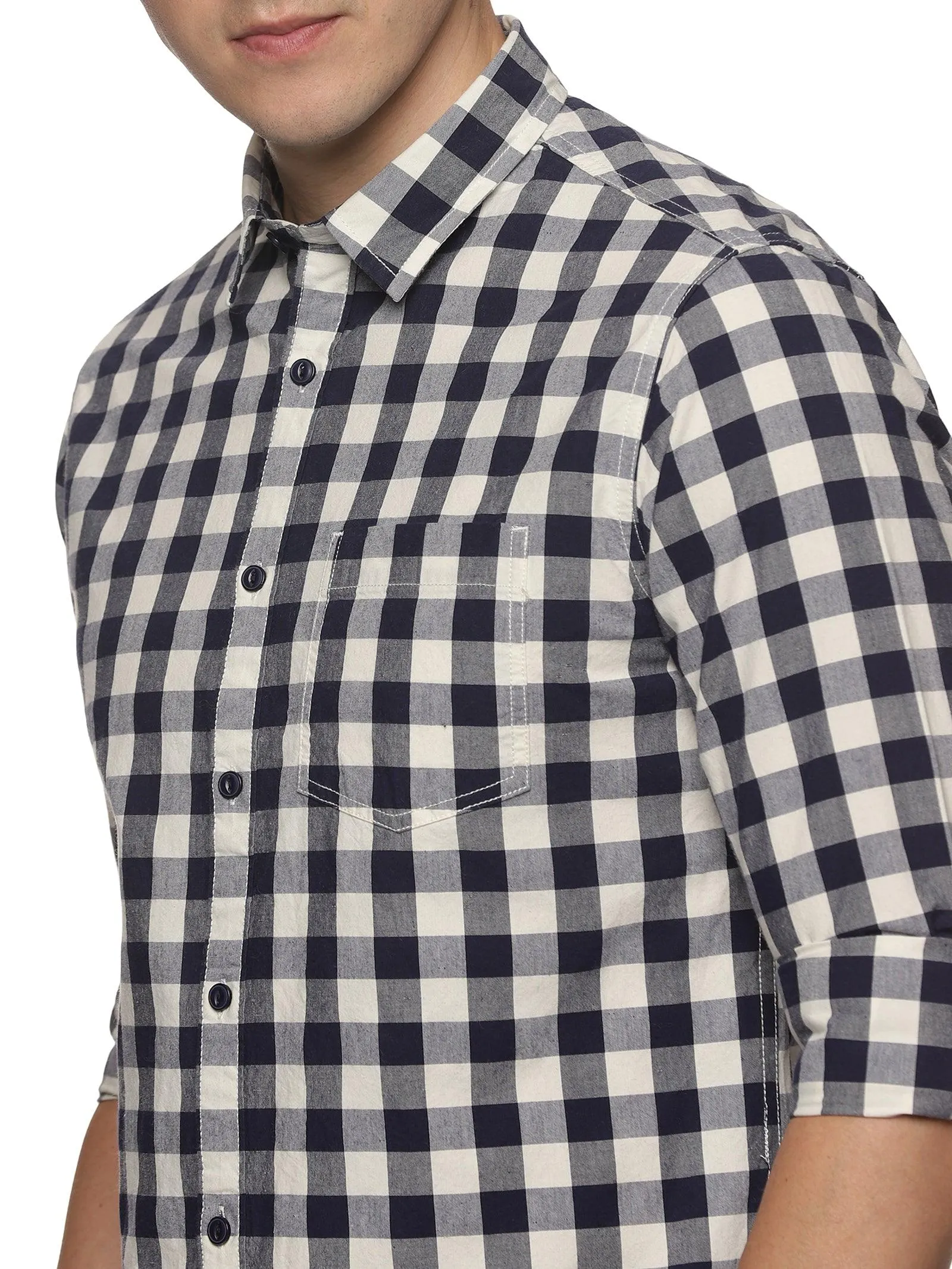 Impackt Men's Regular Fit Checkered Cut Away Collar Casual Shirt