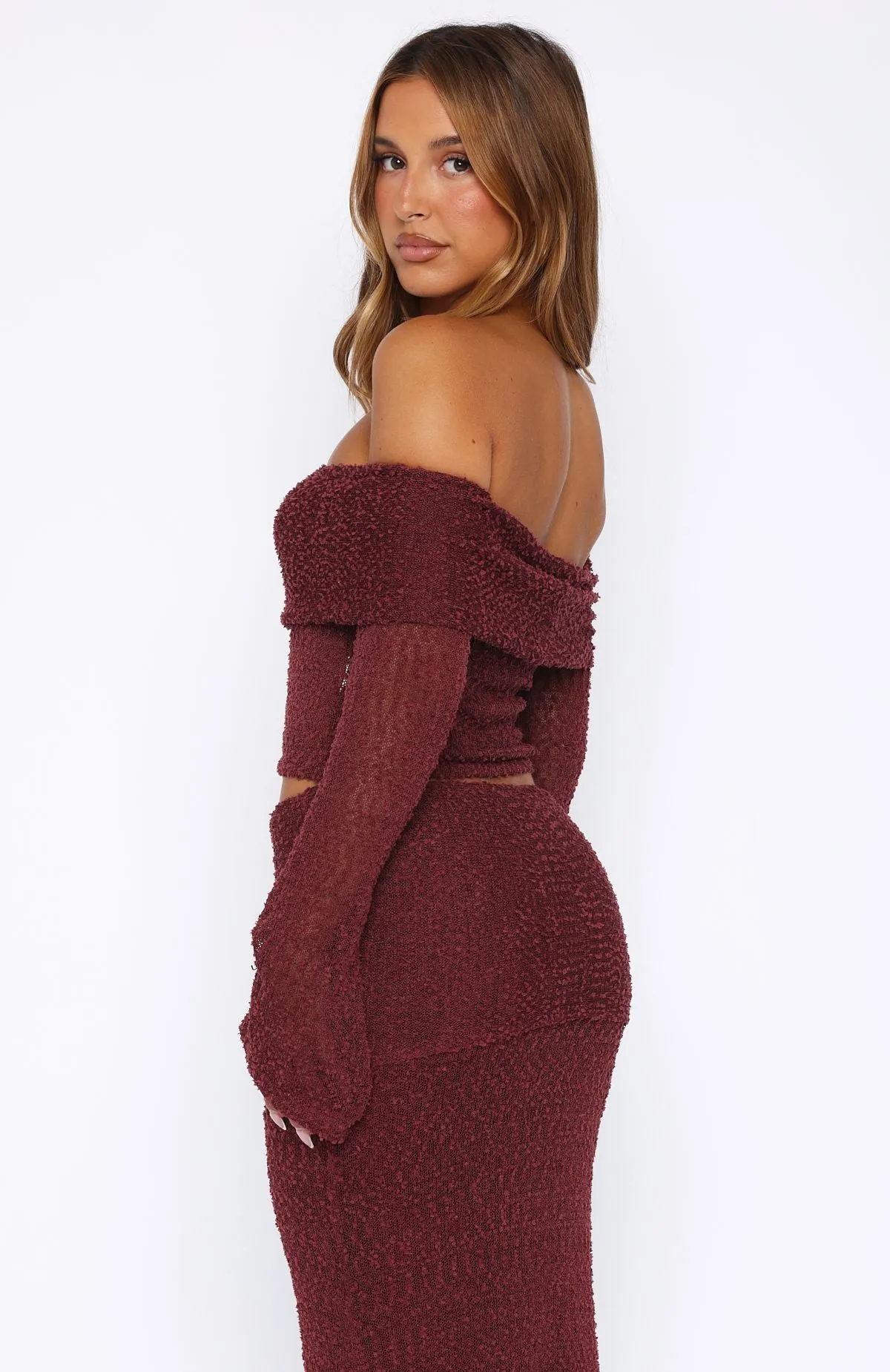 Date night In Too Deep Long Sleeve Knit Top Burgundy