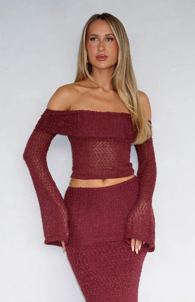 tech fabric In Too Deep Long Sleeve Knit Top Burgundy