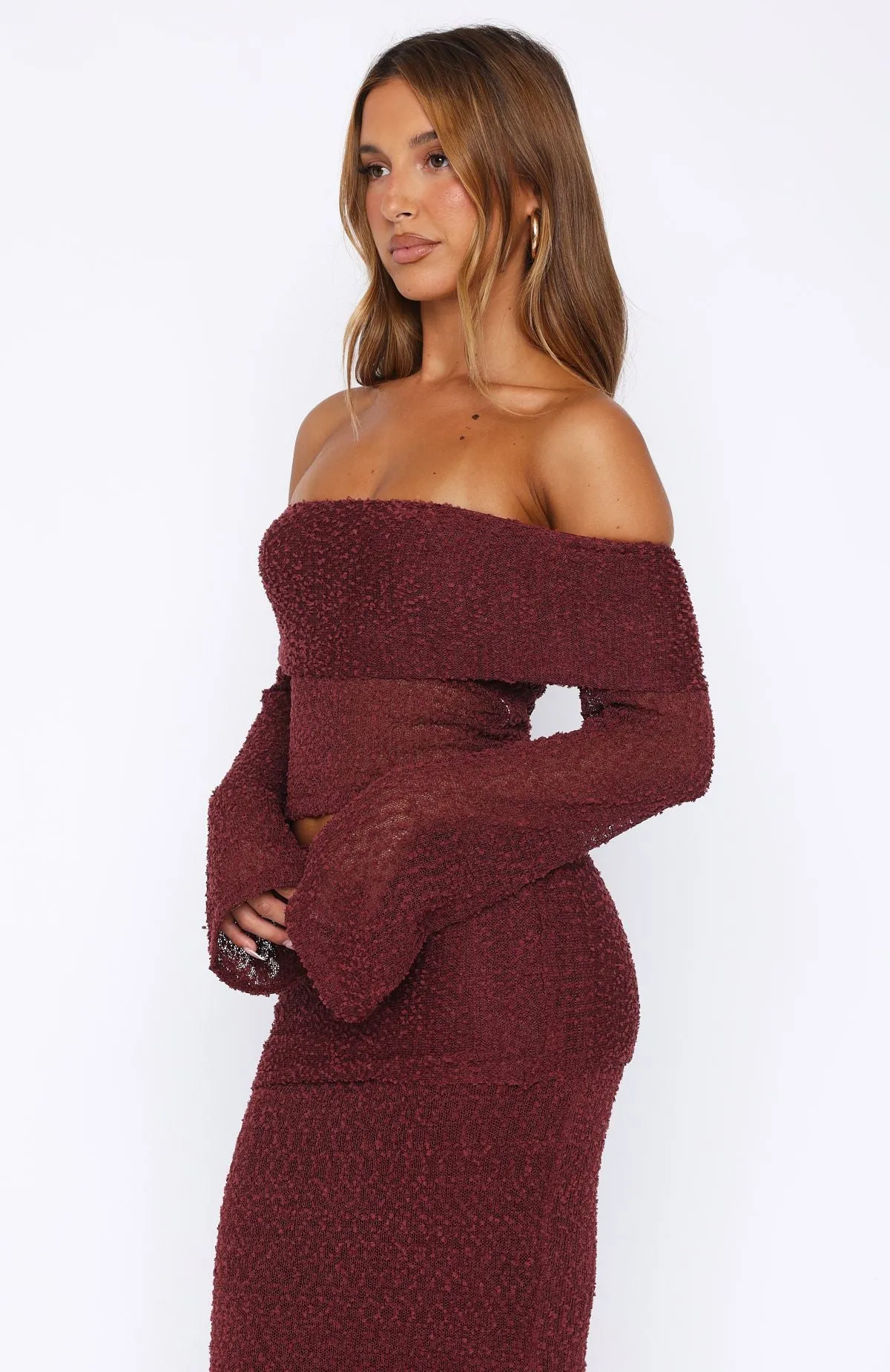 In Too Deep Long Sleeve Knit Top Burgundy Crisp Fit