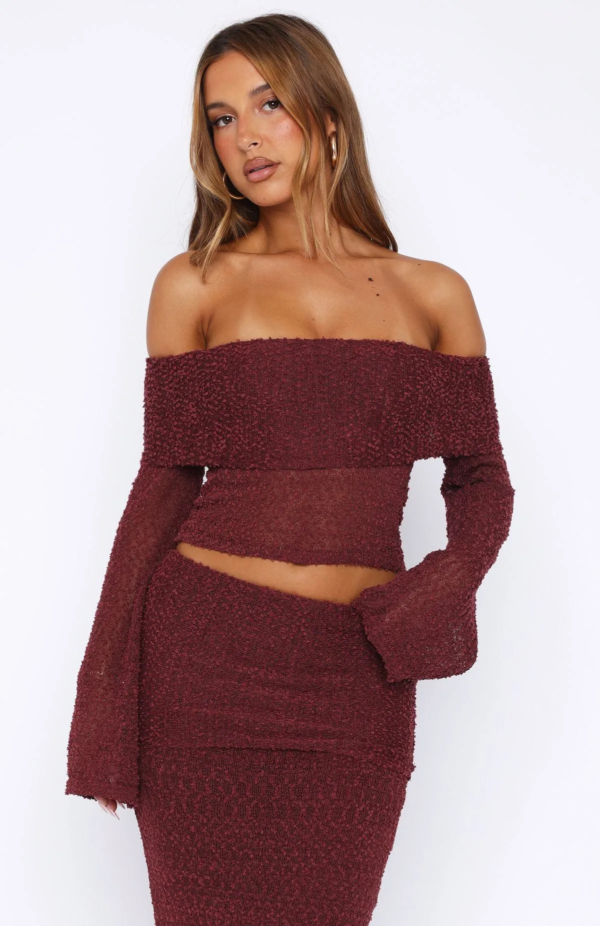 In Too Deep Long Sleeve Knit Top Burgundy Teen Fashion Family Celebration