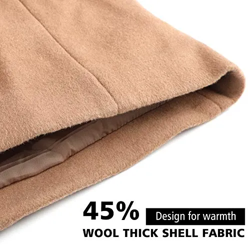 Inno Women’s Notched Lapel Single Breasted Wool Trench Coat Women Long Pea Winter Coat Camel