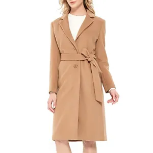 Inno Women’s Notched Lapel Single Breasted Wool Trench Coat Women Long Pea Winter Coat Camel