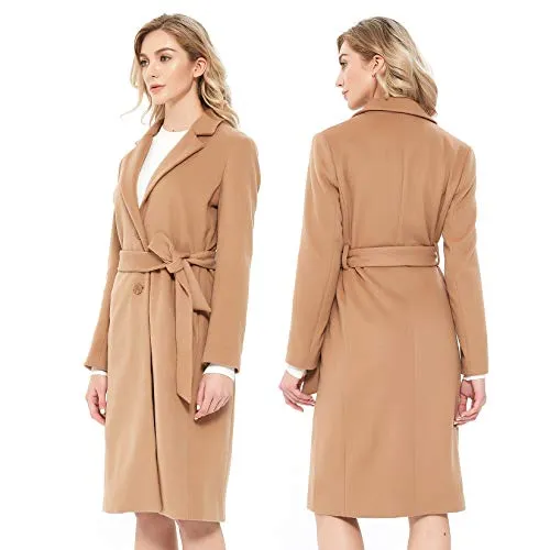 Inno Women’s Notched Lapel Single Breasted Wool Trench Coat Women Long Pea Winter Coat Camel