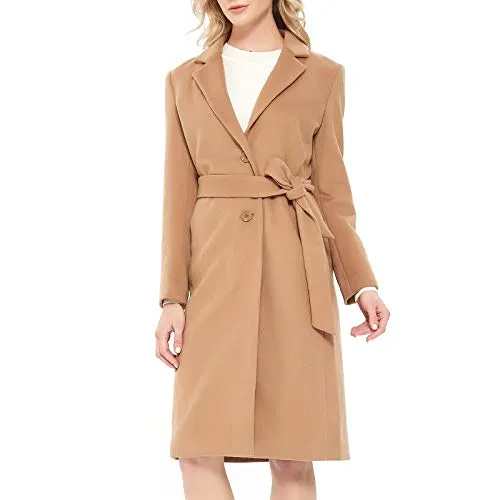 Inno Women’s Notched Lapel Single Breasted Wool Trench Coat Women Long Pea Winter Coat Camel