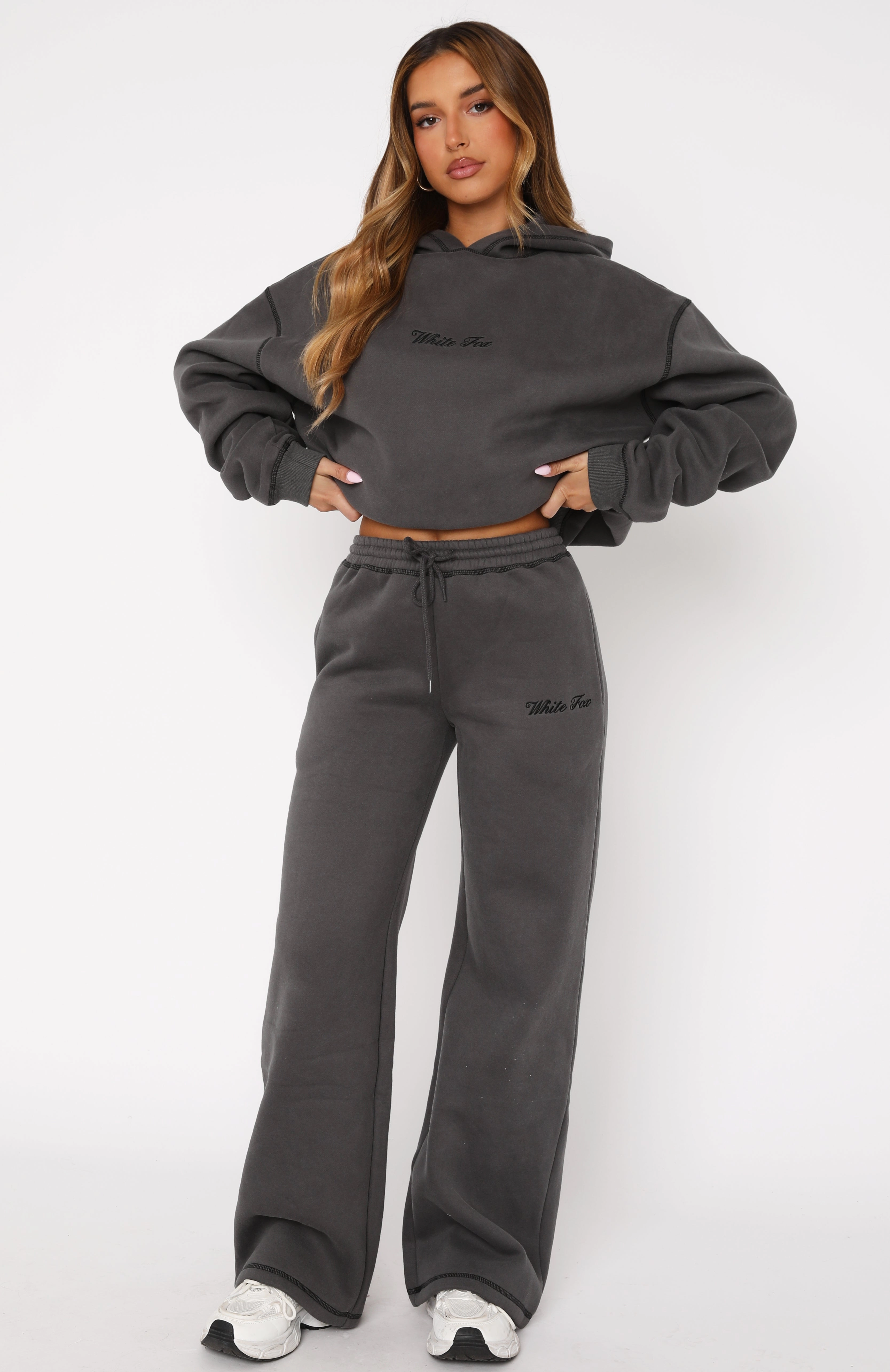 Instant Attraction Wide Leg Sweatpants Charcoal Reinforced Edging