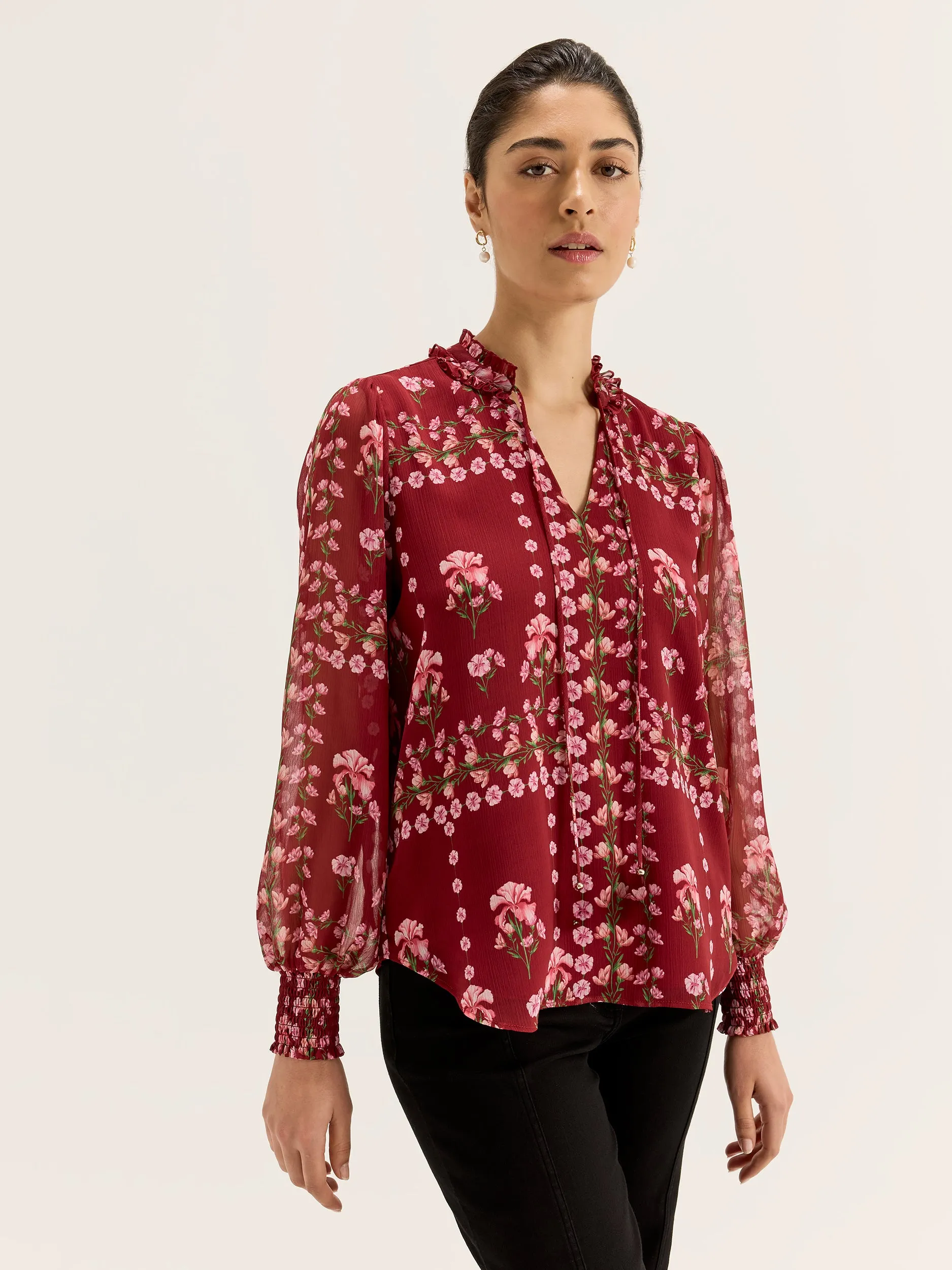 Alpine Rose Blouse Tagless Comfort Collar Layered Hemline