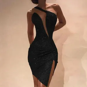 Irregular Club Fashion Off Shoulder Sequin Slim A-line Casual Hollow Sleeveless Split Party Sexy Dress