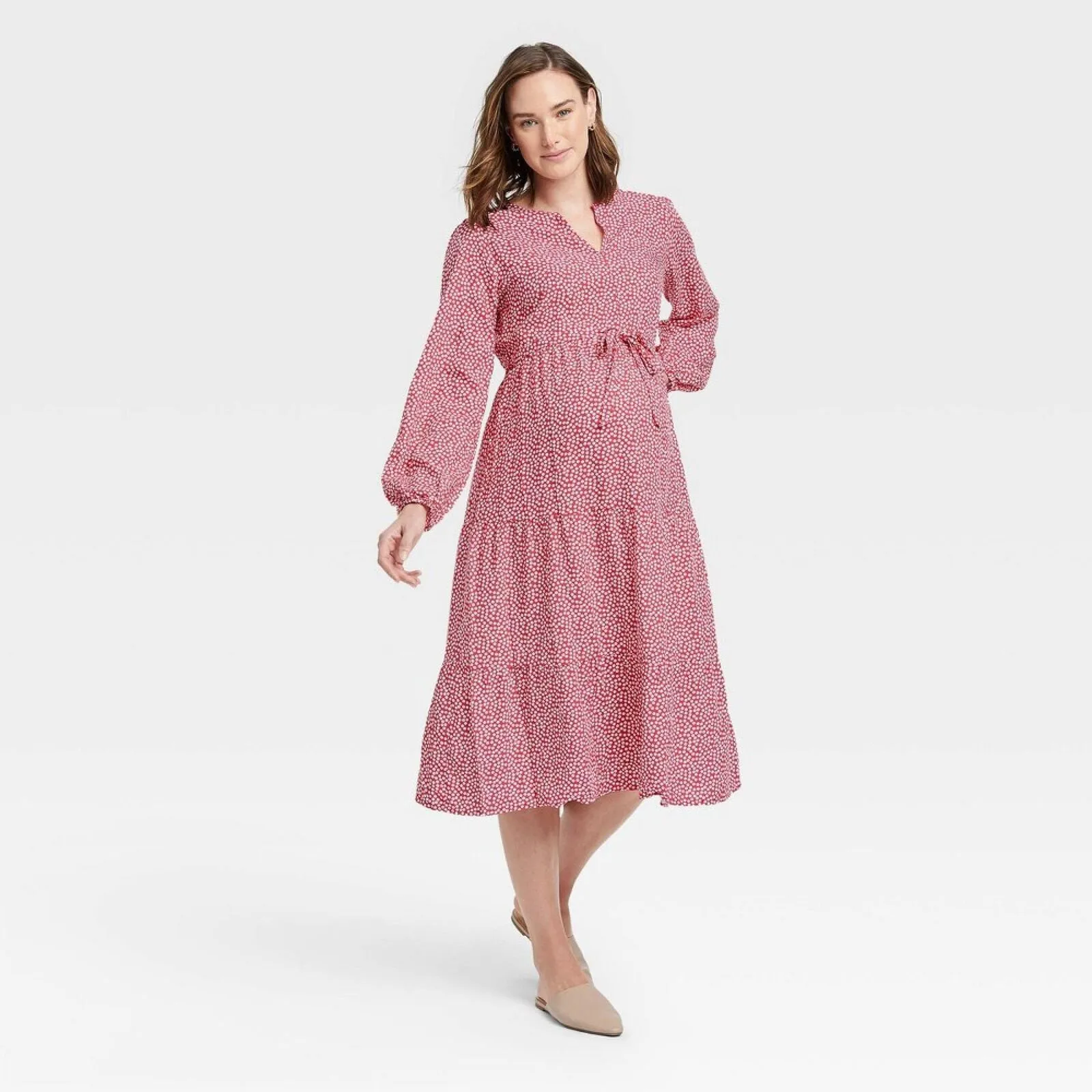 Isabel Maternity By Ingrid & Isabel Woven Long Sleeve Tie-Waist Maternity Dress