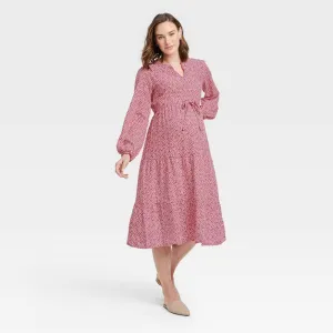 Isabel Maternity By Ingrid & Isabel Woven Long Sleeve Tie-Waist Maternity Dress