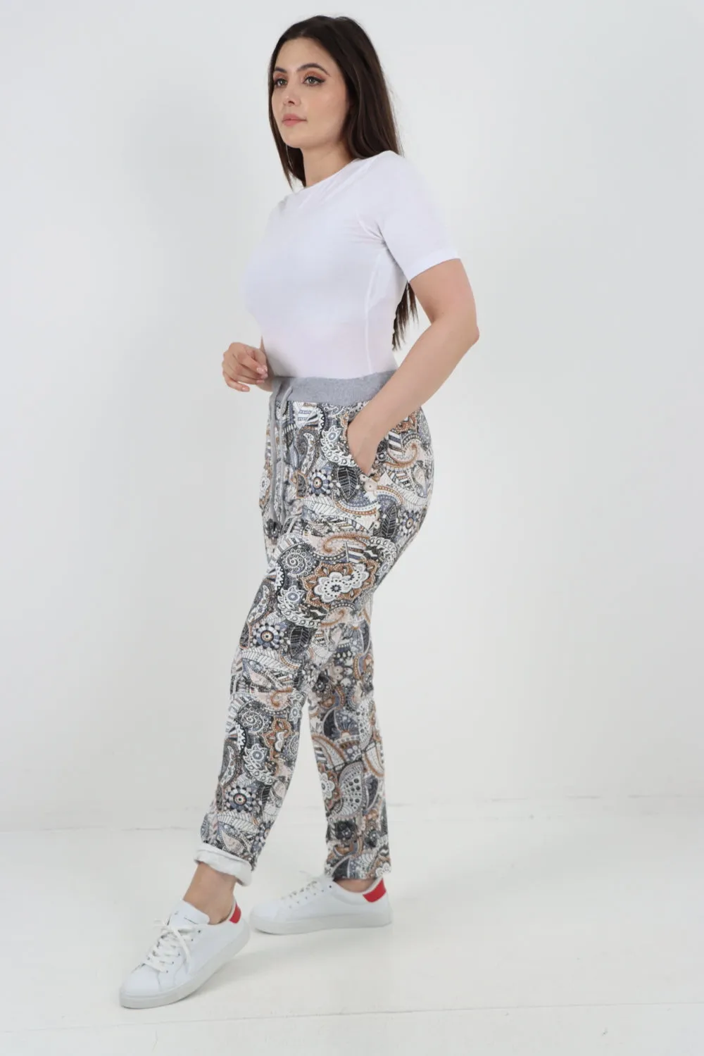 Italian Lagenlook Elasticated Waist Printed Cotton Trouser