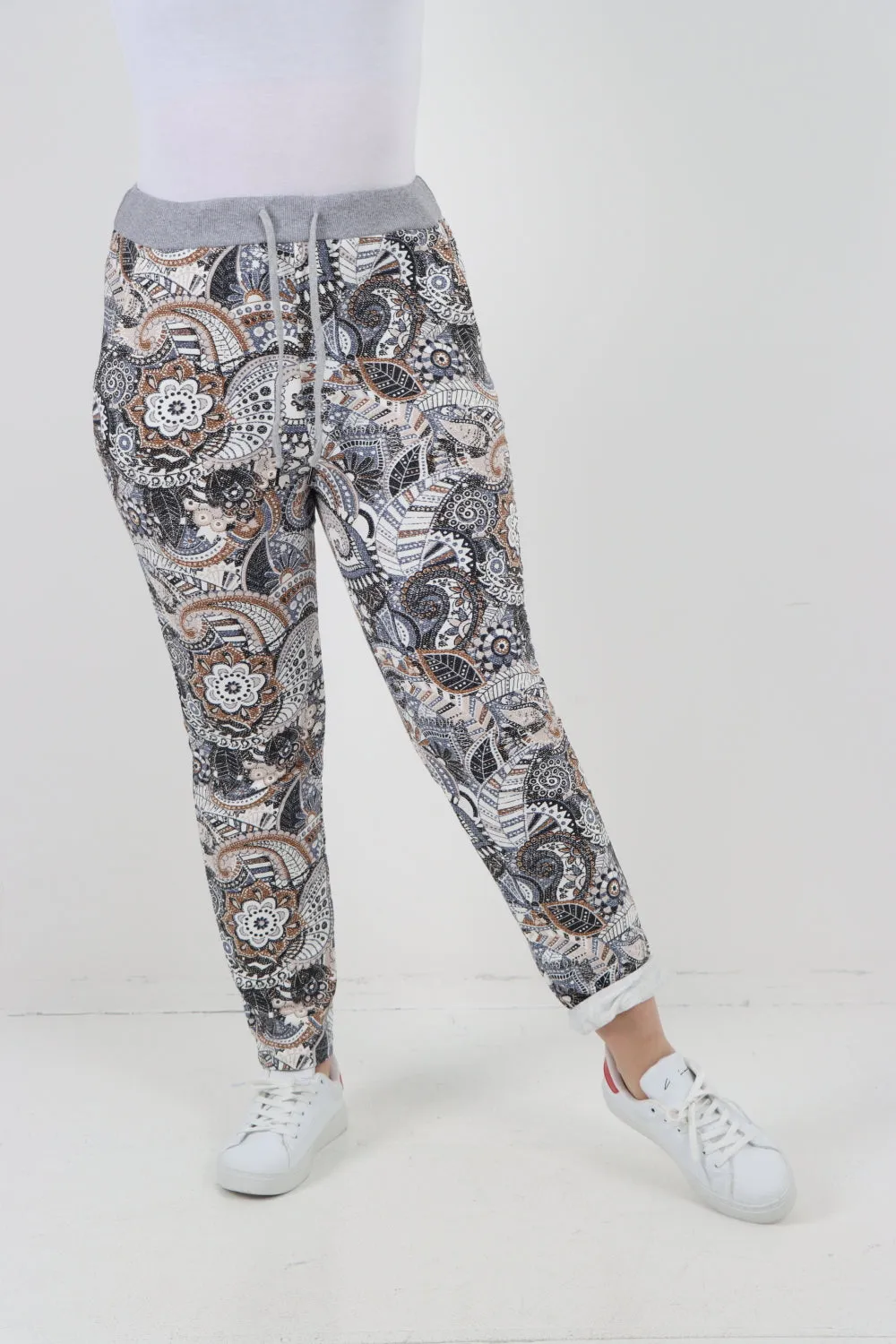 Italian Lagenlook Elasticated Waist Printed Cotton Trouser