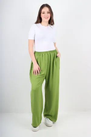 Italian Plain Elasticated Waist Side Pockets Cotton Trousers